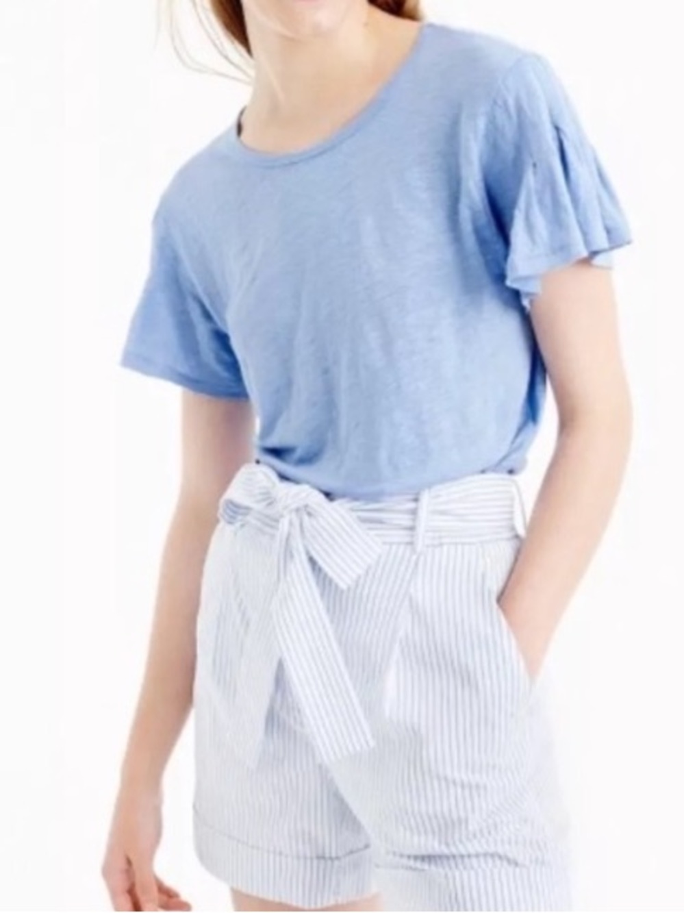 J. Crew Flutter Sleeve 100% Linen T-shirt Small Blue Lightweight Comfy